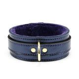 Luxury Dark Blue Metallic Bondage Collar with Gold Hardware