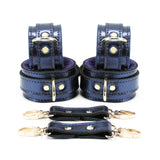 Special edition blue sapphire metallic leather bondage cuffs 4-piece set
