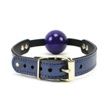 Sonya Luxury Sapphire Blue Metallic Leather BDSM Ball Gag Back with Adjustable buckle