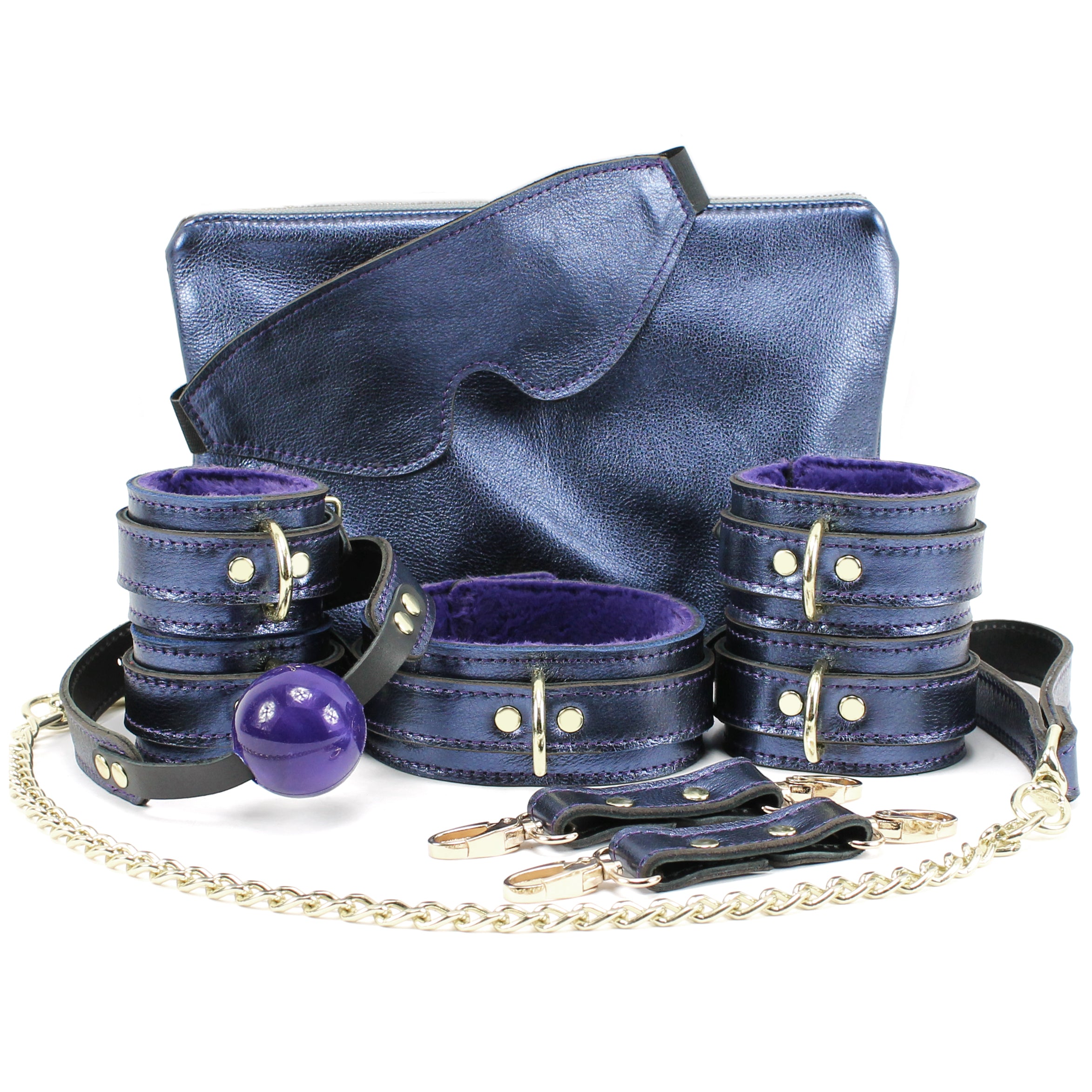 Sonya Luxury Sapphire Leather 9-piece BDSM Set