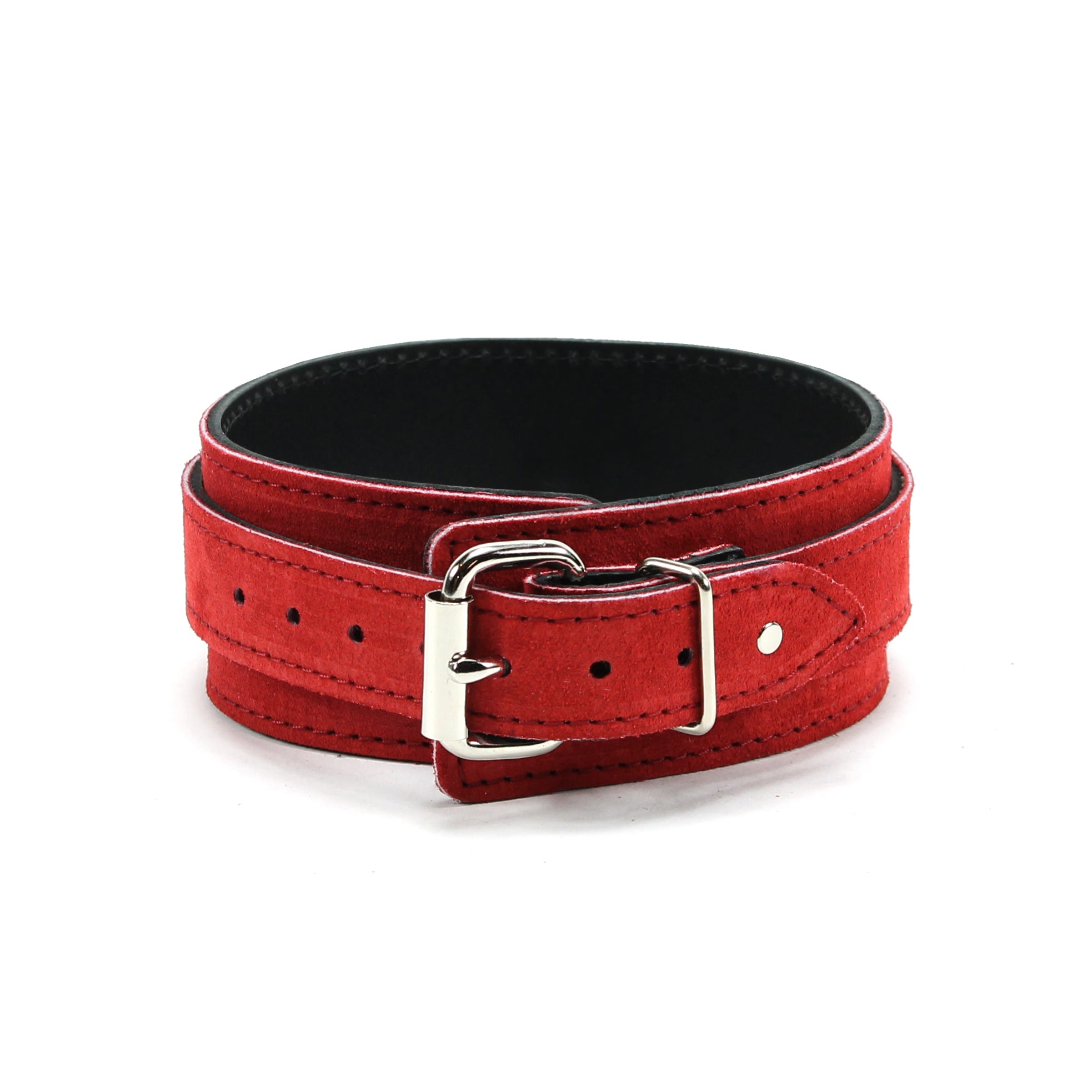Lena Red Suede BDSM Collar with Adjustable Back Buckle