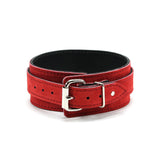 Lena Red Suede BDSM Collar with Adjustable Back Buckle