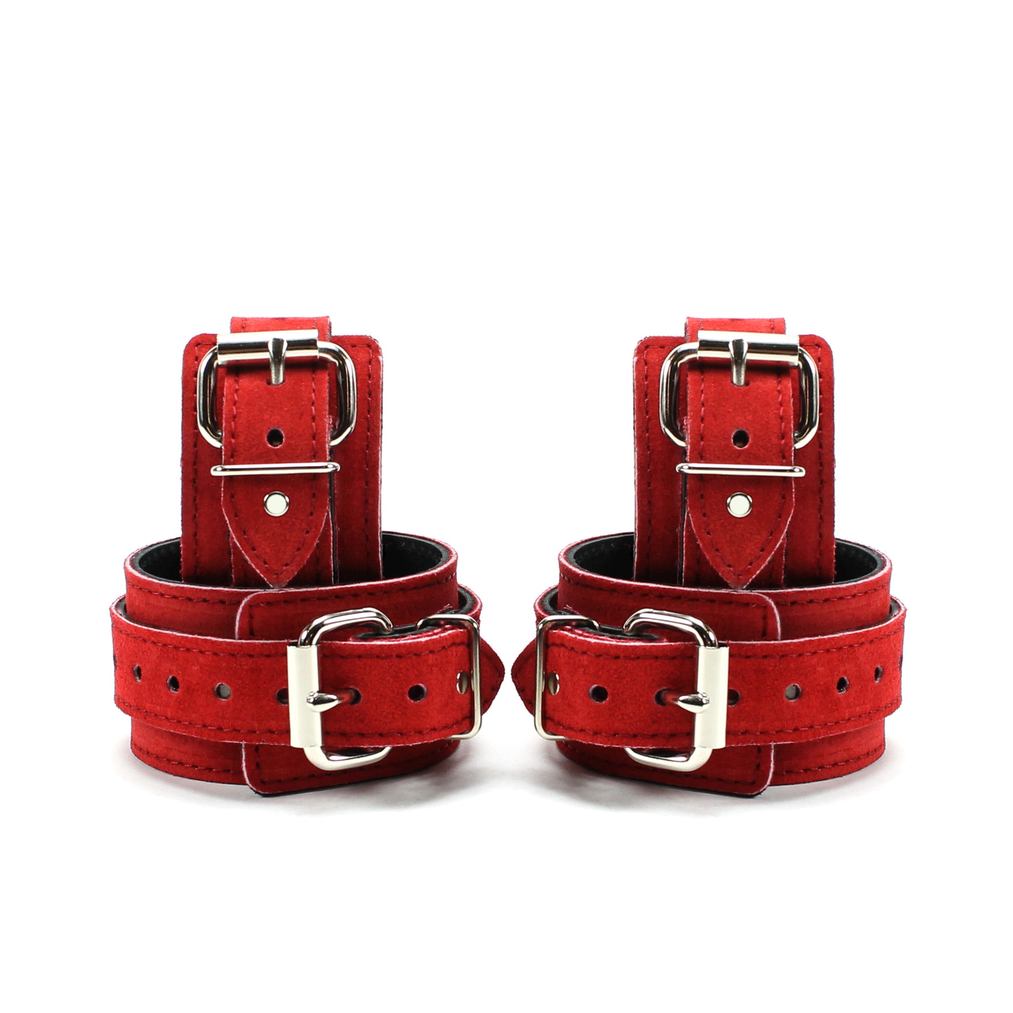 Lena Luxury Red Suede Bondage Cuffs Adjustable Buckles