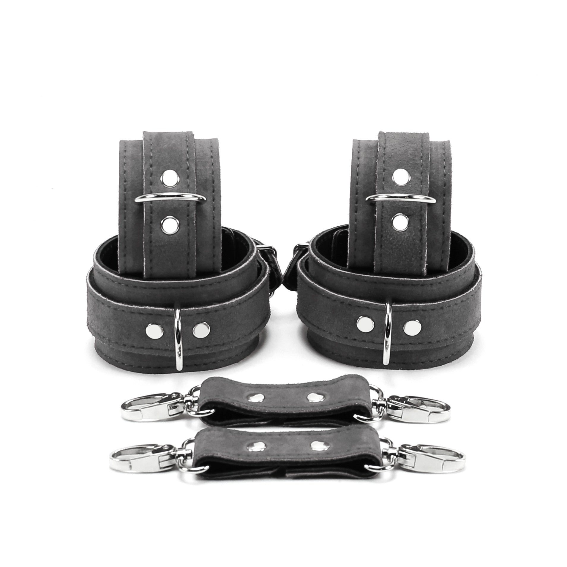 Lena Luxury Grey Suede Wrist and Ankle Bondage Cuffs