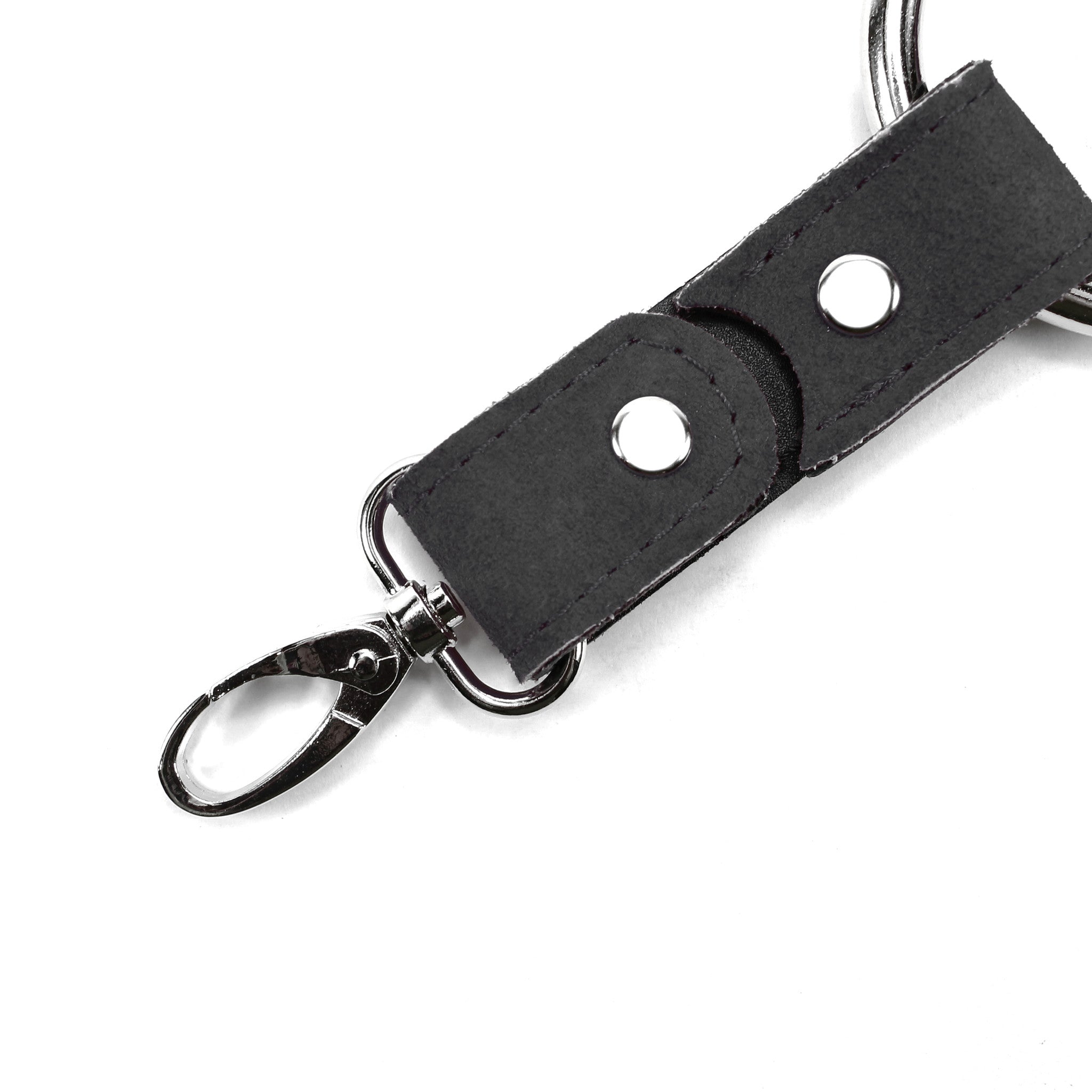 Black Suede Hogtie Clip Detail