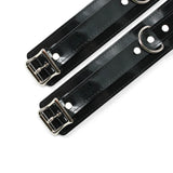 Detailed vegan lockable faux fur lined BDSM cuffs detailed buckles