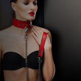 Berlin Red Leather Handle Chain Bondage Leash