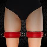Berlin Leather BDSM Thigh Cuffs Red Front on Model