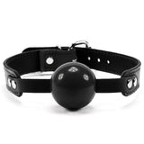 Berlin BDSM Ball Gag Red Leather Strap Black Silicone Ball