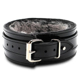 Vegan Faux Fur-Lined BDSM Collar Black Stitching