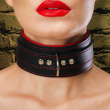 Luxury red padded locking bondage collar on model