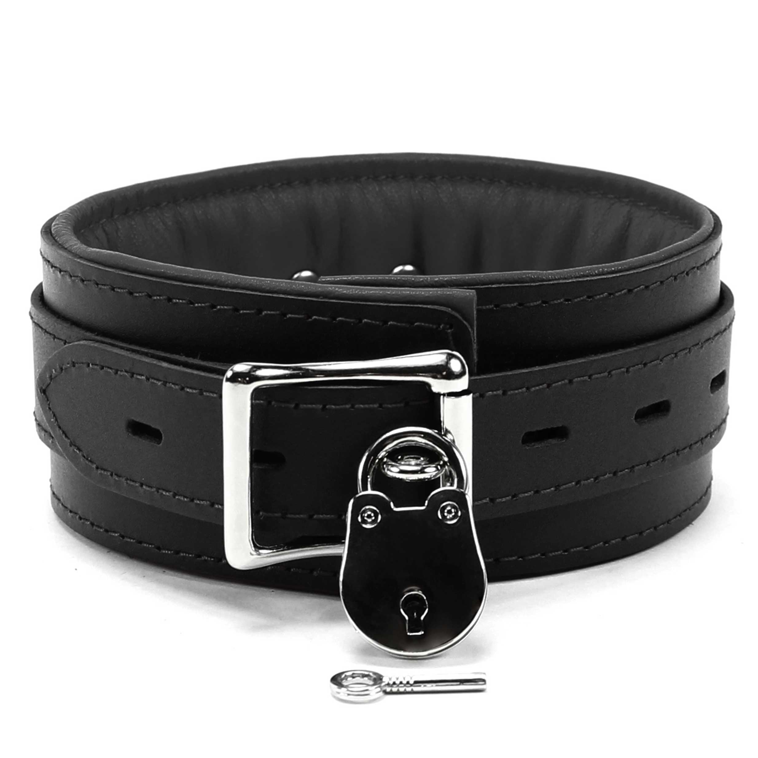 Luxury lambskin leather padded slave collar black lockable