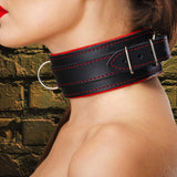 Luxury red padded locking bondage collar on model