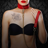 perforated red leather BDSM collar and Lead