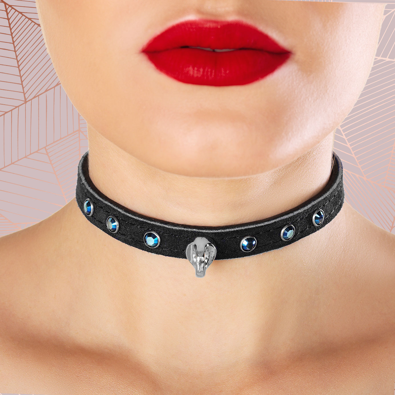 Luxury Suede DDLG BDSM Day Collar Black Silver On Model