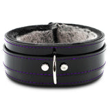 Purple stitching on vegan leather faux fur-lined BDSM Collar