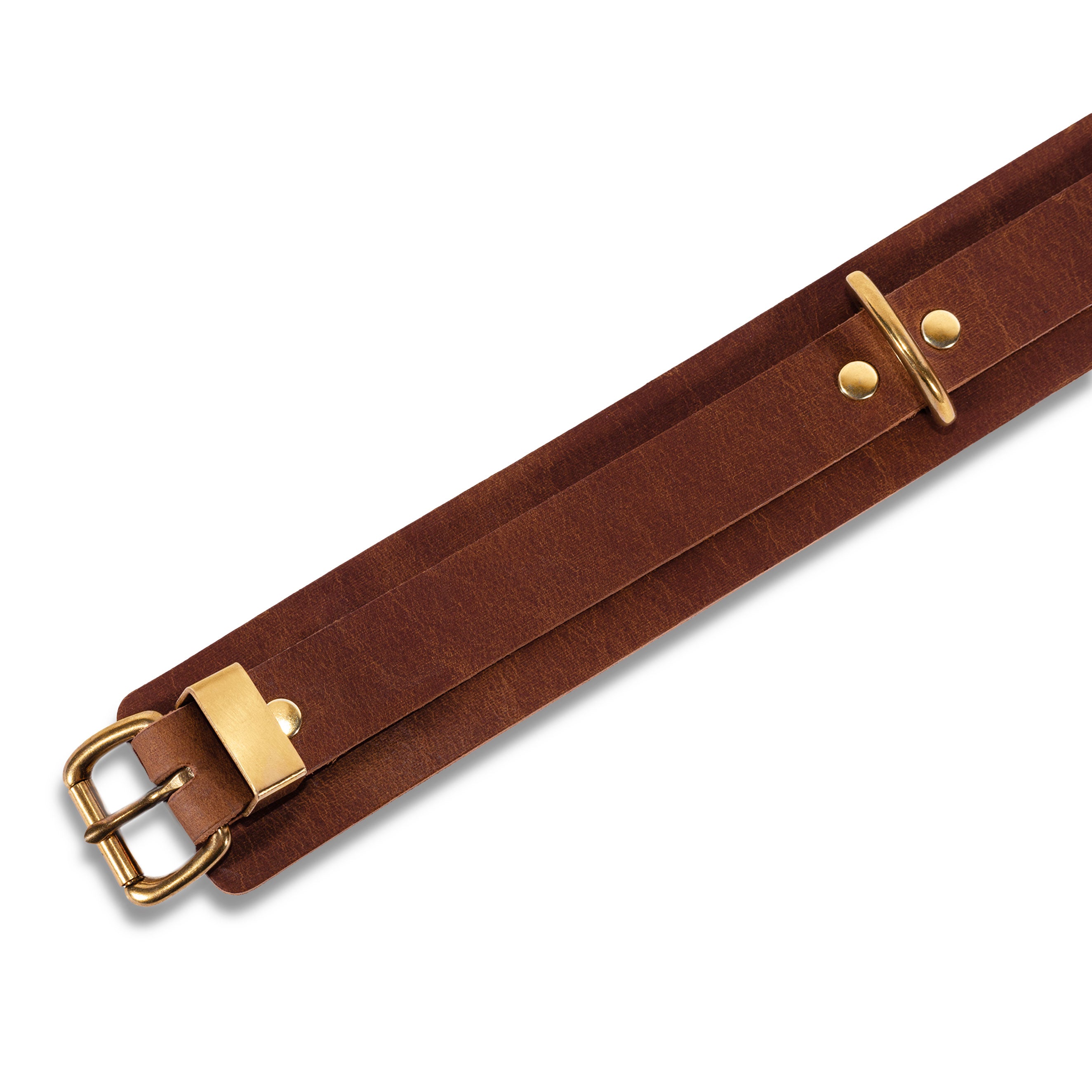Luxury Antique Brown Buffalo Leather with Solid Brass Bondage Collar Details