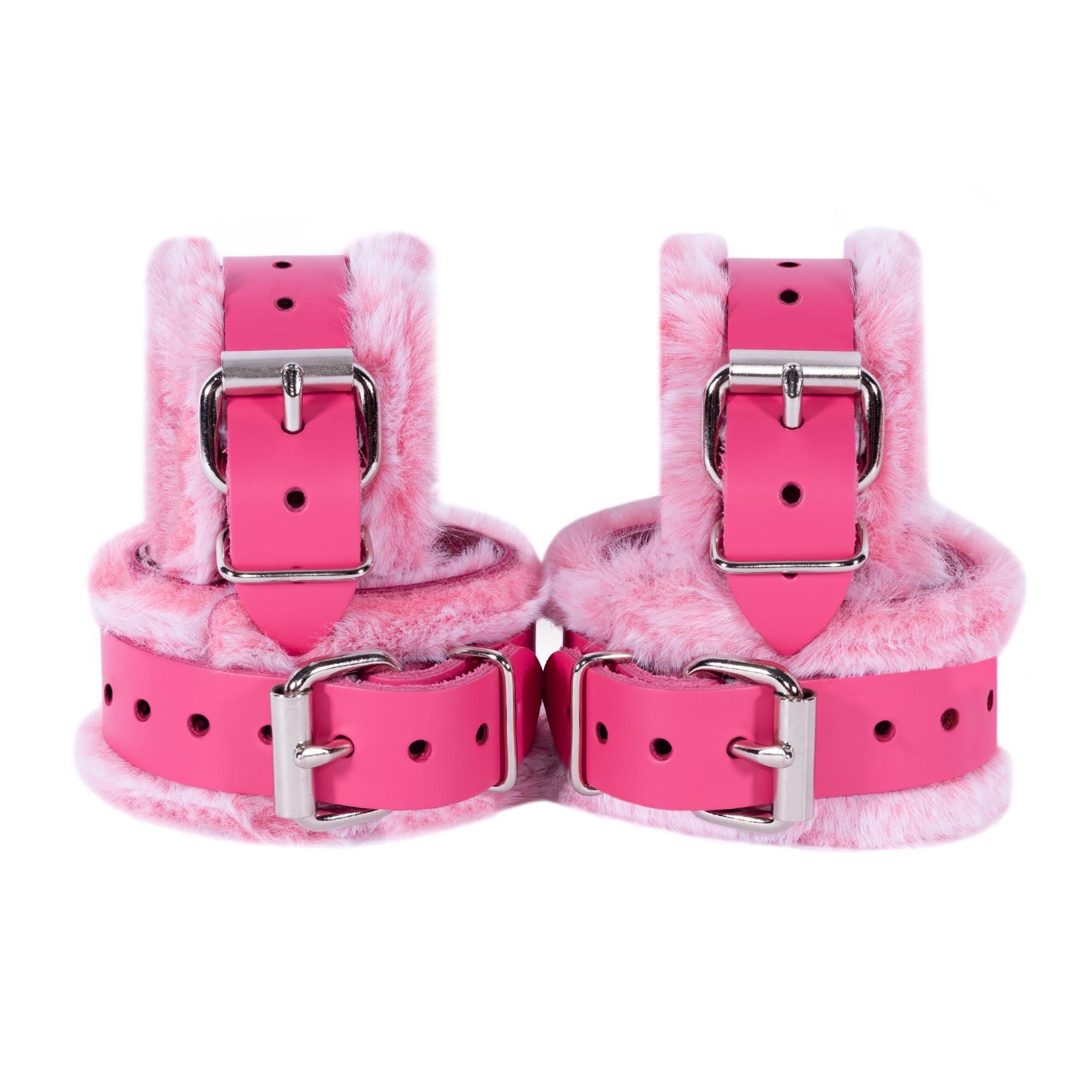 Emma Ankle & Wrist Restraints Set – Chinchilla Faux Fur Lined, Full-Grain Latigo & Italian Lambskin Leather BDSM Cuffs