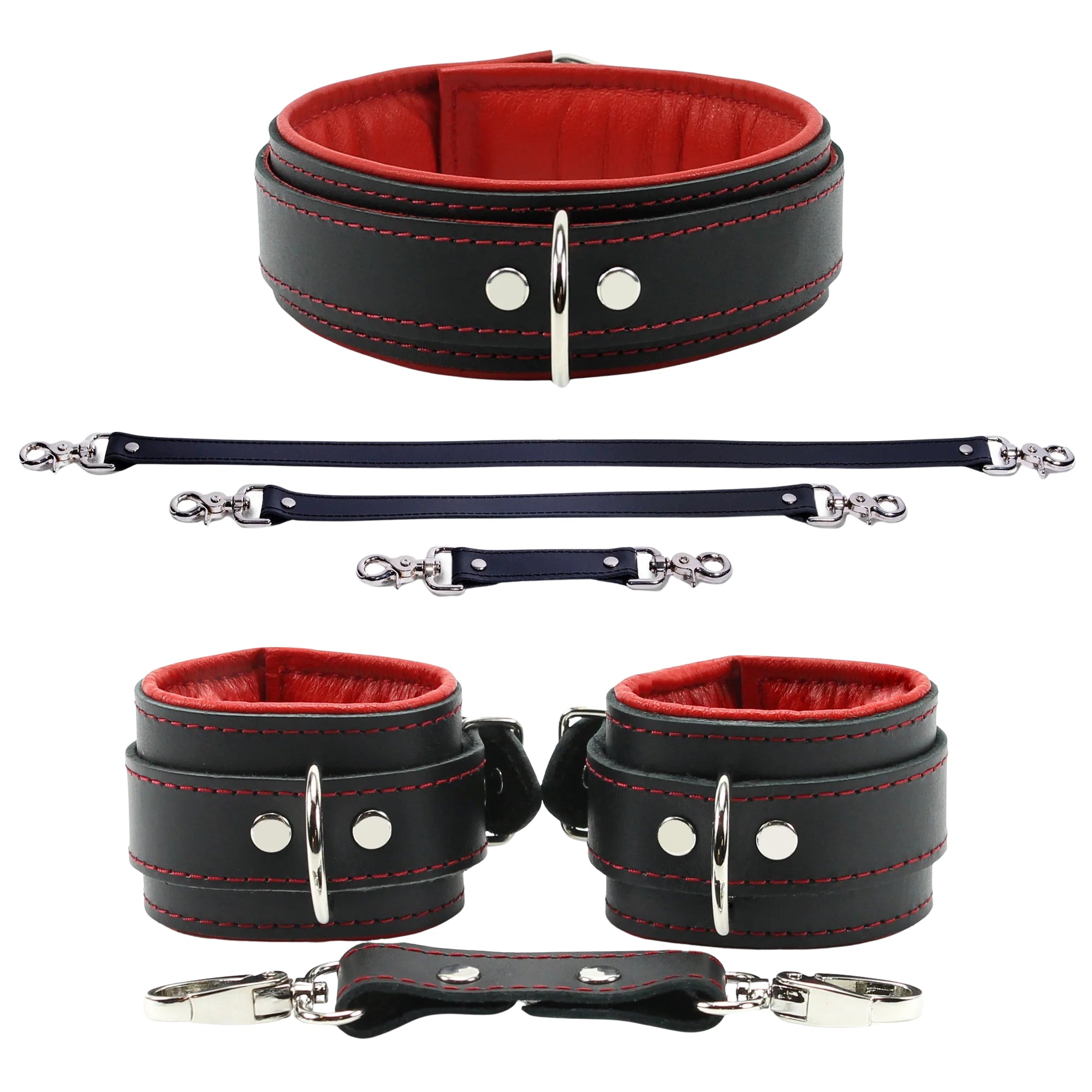 <span style="color:green;">Bundle & Save 20%:</span> Mandrake Padded Cuffs, Collar & 3-Piece Double Snap Leather Strap Set (10/3/24 - 10/9/24)