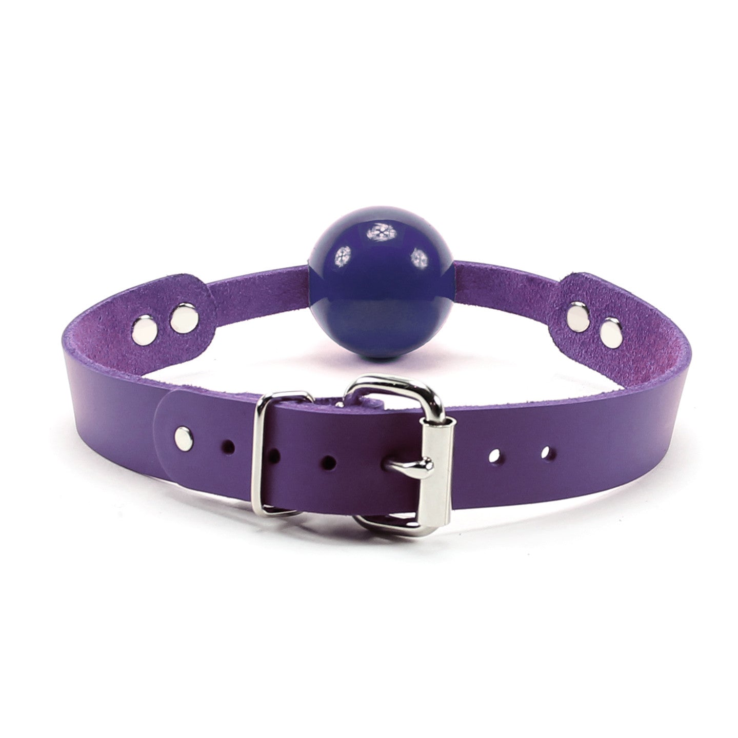 adjustable purple leather ball gag