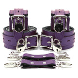 Berlin Locking Faux Fur Lined Leather BDSM Cuffs Purple