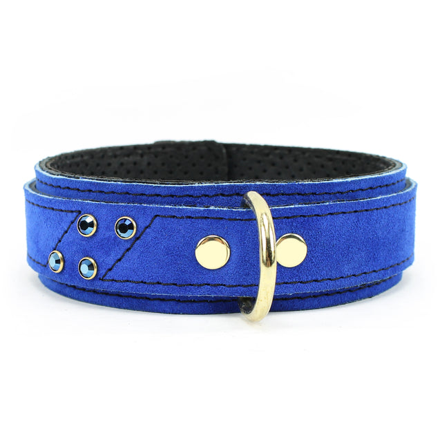 Luxury Blue Suede and Gold Hardware BDSM Cuff Combo