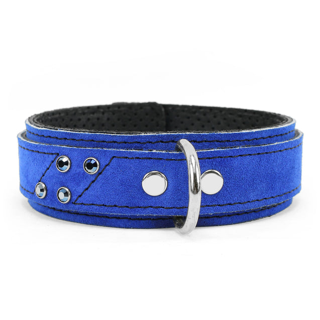 Luxury Blue Suede and Silver Hardware BDSM Cuff Combo