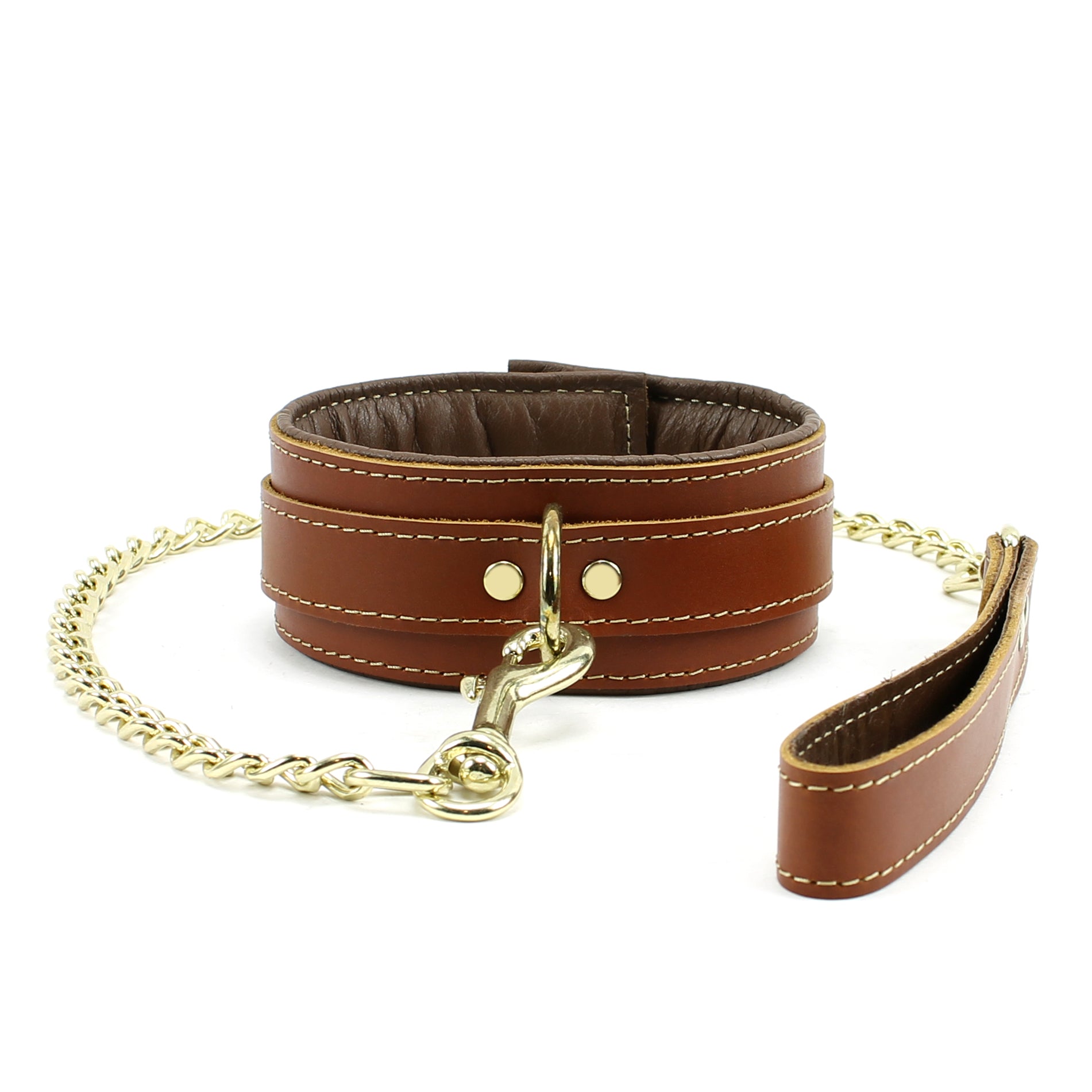 Fox Luxury Brown Leather Submissive Collar with Matching Lead