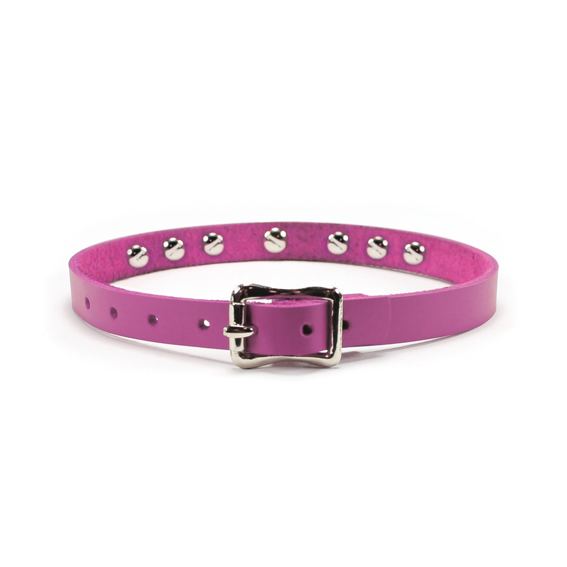 Luxury leather bondage DDLG day collar pink back