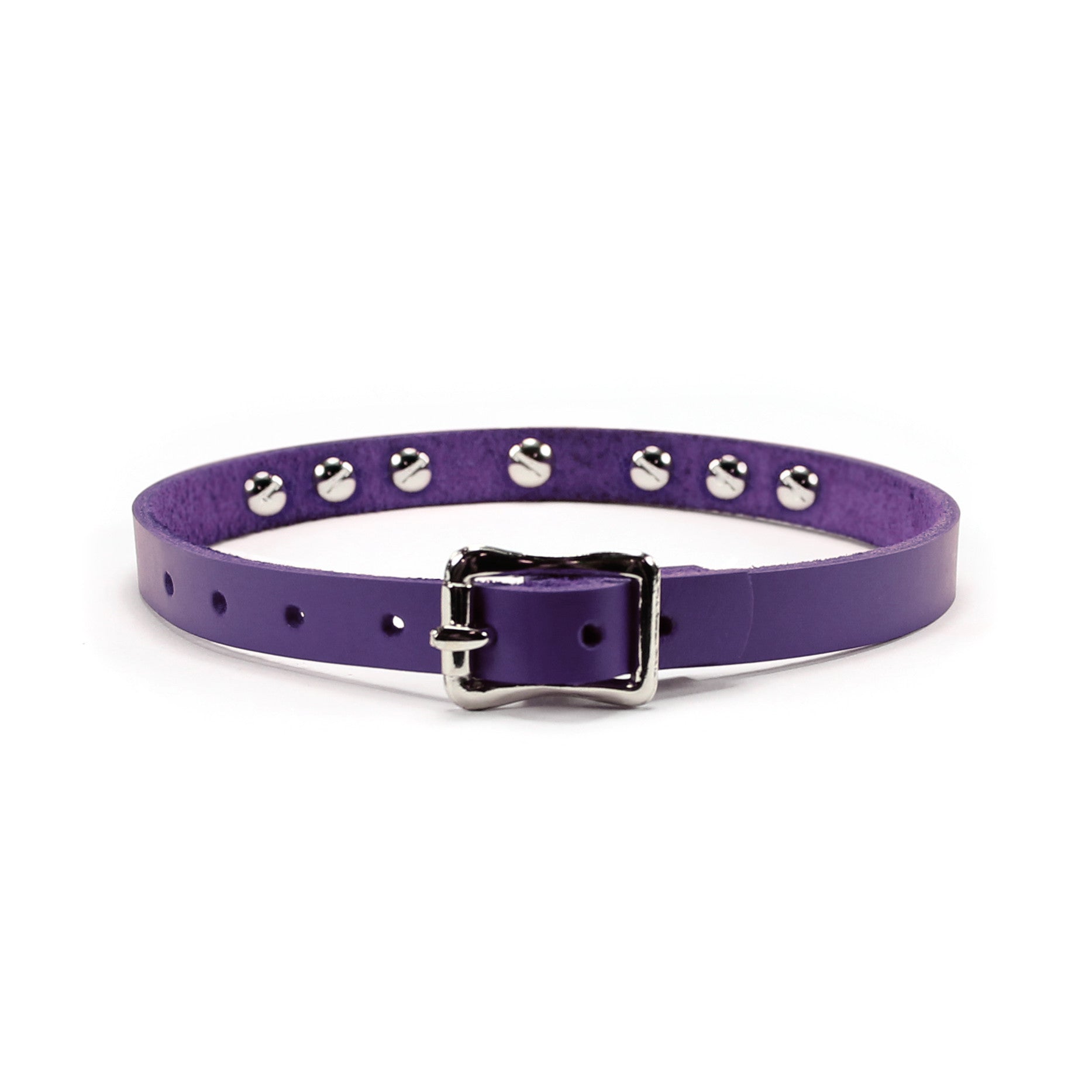 Luxury leather bondage DDLG day collar purple back