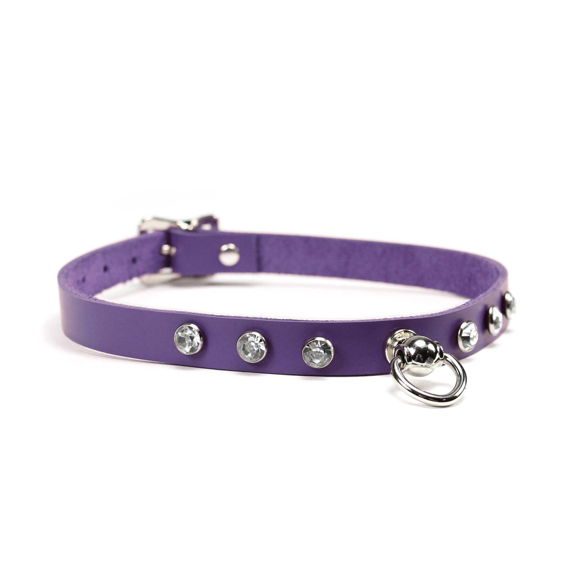 Luxury leather bondage DDLG day collar purple