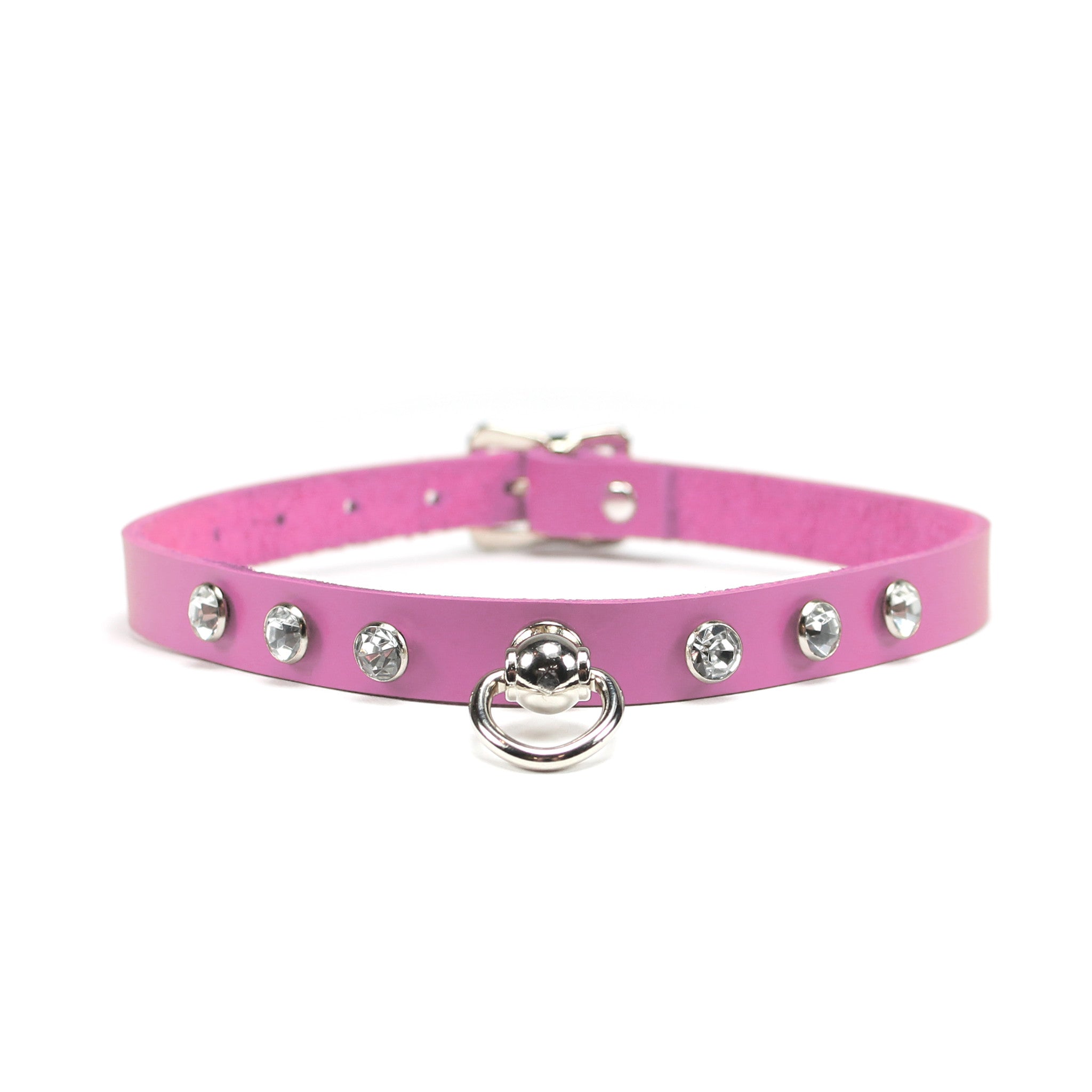 Luxury leather bondage DDLG day collar pink