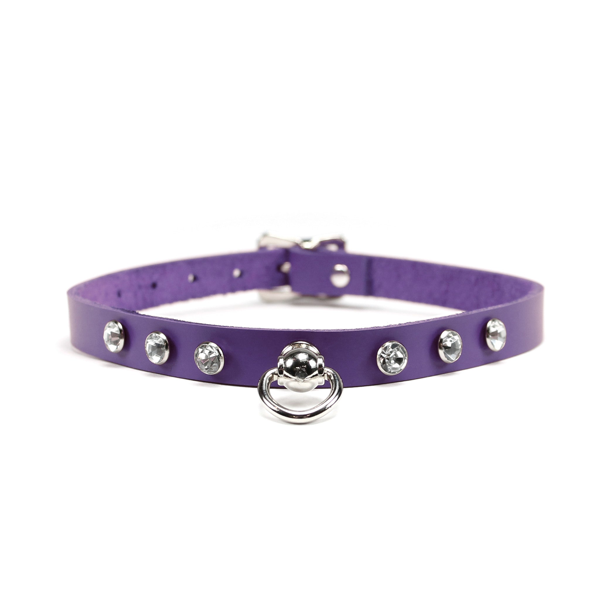 Luxury leather bondage DDLG day collar purple