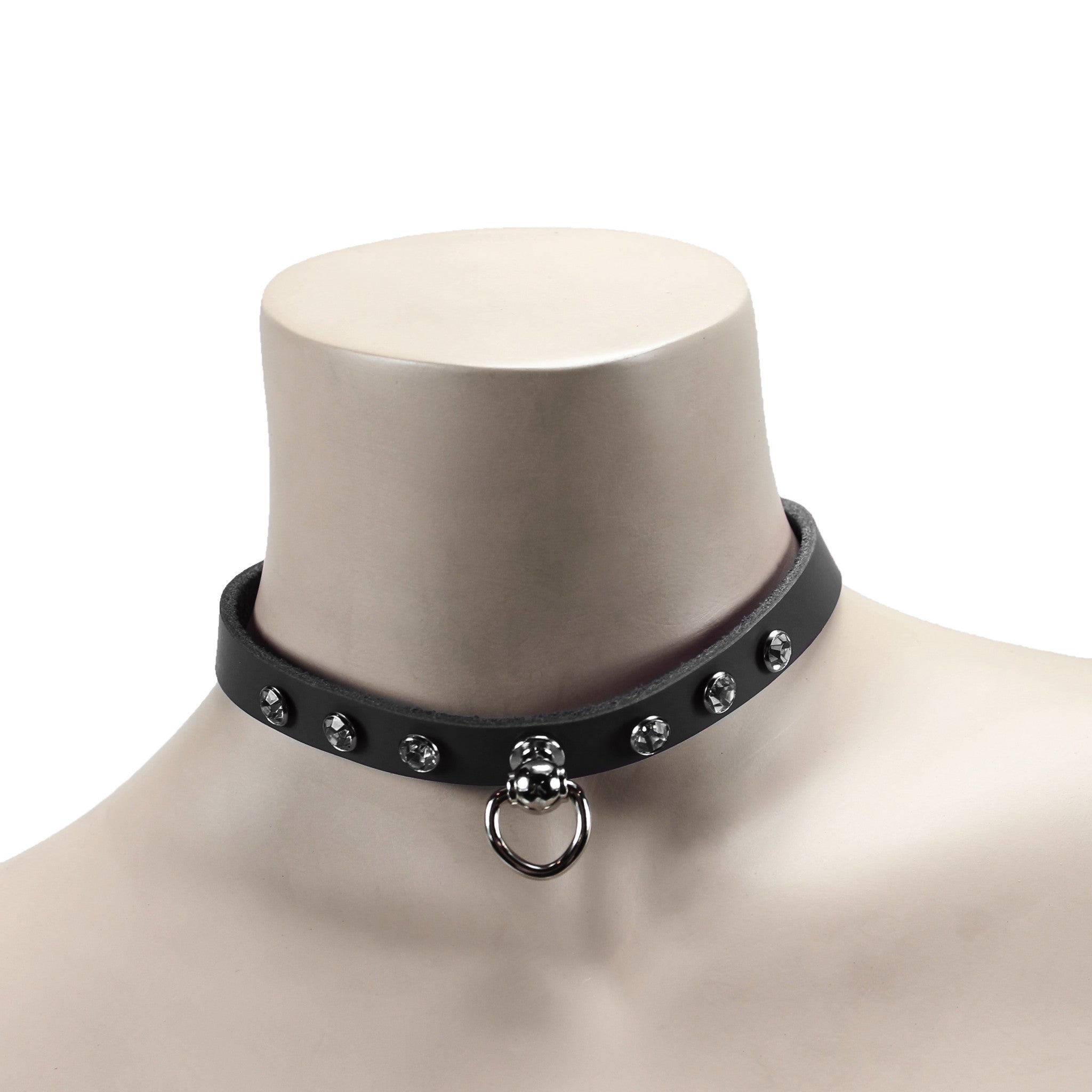 Luxury leather bondage DDLG day collar on model