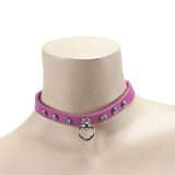 Luxury leather bondage DDLG day collar pink on model