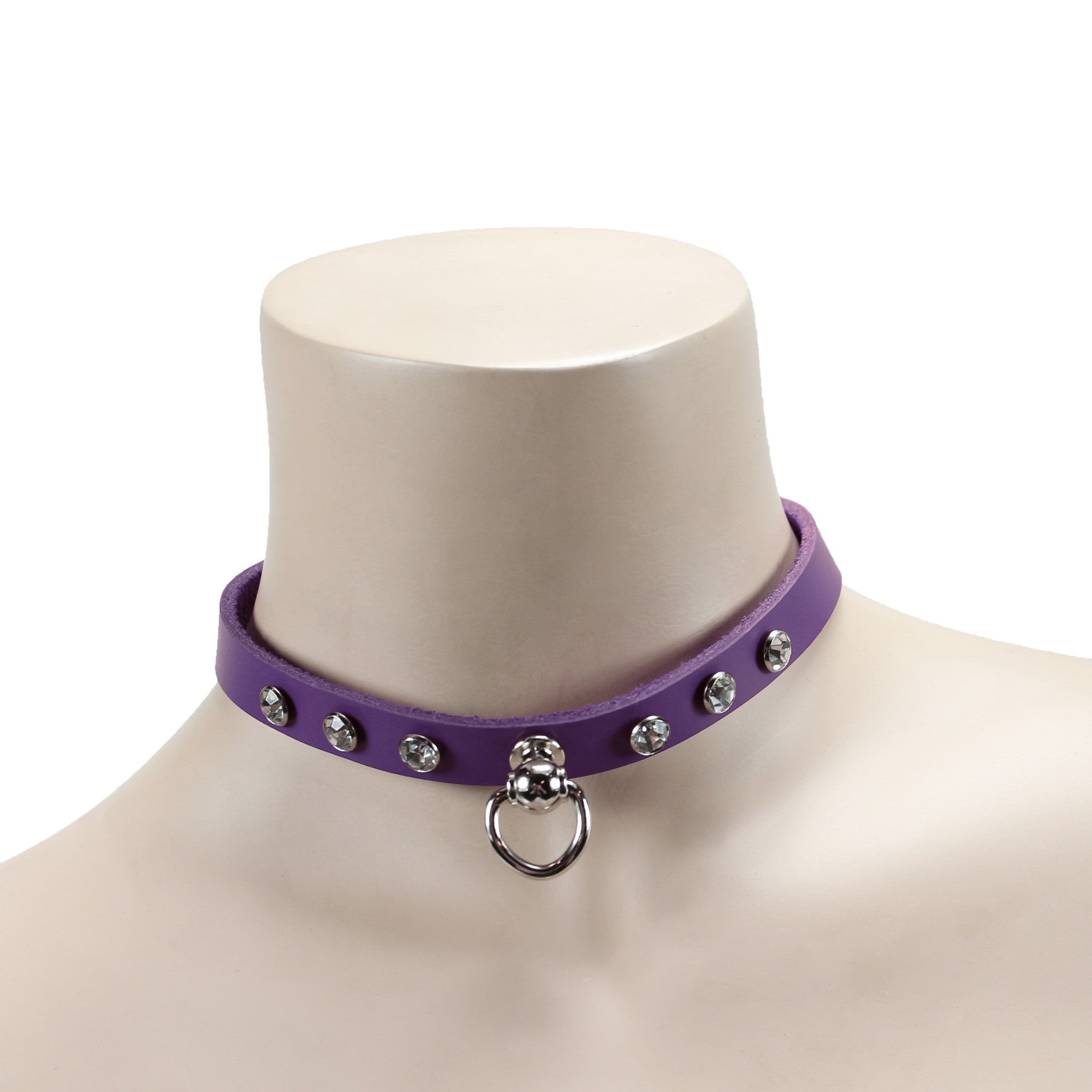Luxury leather bondage DDLG day collar on model