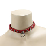 Luxury leather bondage DDLG day collar red on model
