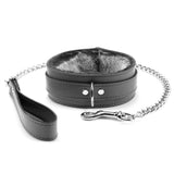 Berlin Leather Faux Fur Lined BDSM Collar & Leash Gray