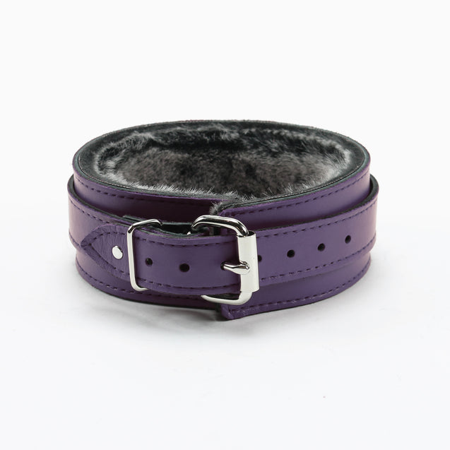 Berlin Leather Faux Fur Lined BDSM Collar Purple Back