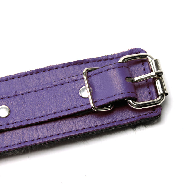Berlin BDSM Cuffs Hogtie Set Purple Leather Detail Buckle