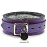 luxury faux fur lined leather lockable bondage collar purple