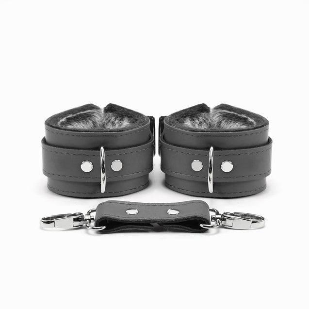 Berlin Luxury Leather Fur-Lined BDSM Cuffs Gray