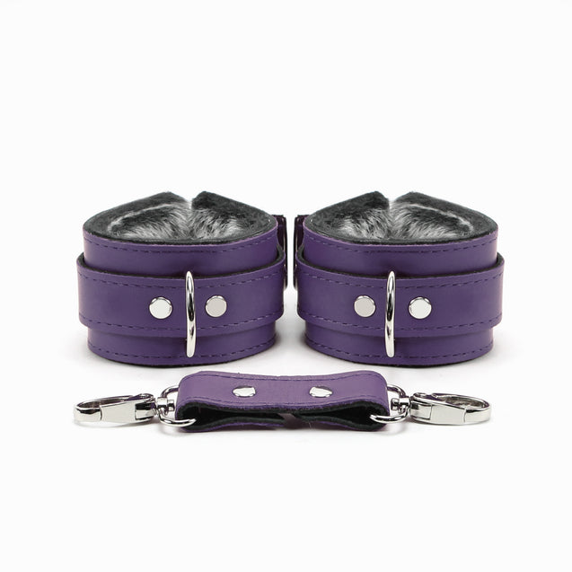 Berlin Leather Faux Fur-Lined BDSM Cuffs Purple