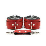 Berlin Luxury Leather Fur-Lined BDSM Cuffs Red