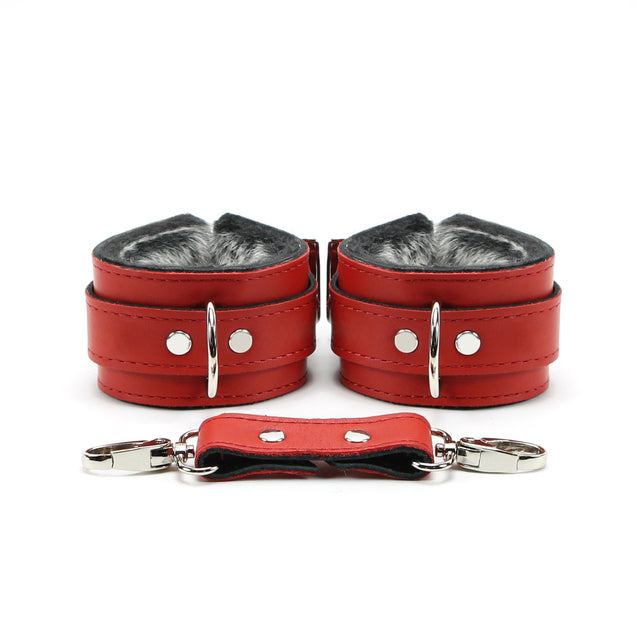 Berlin Luxury Leather Fur-Lined BDSM Cuffs Red