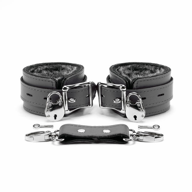Berlin Lockable Leather BDSM Cuffs Gray