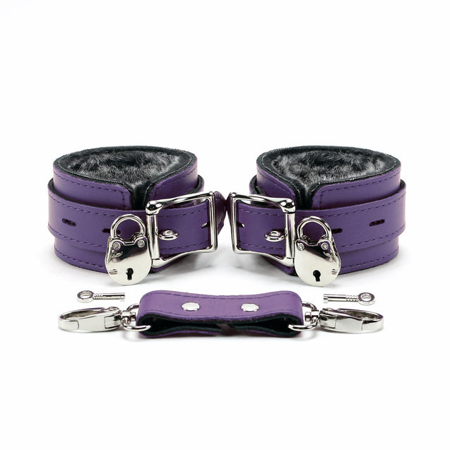 Berlin Lockable Leather BDSM Cuffs Purple