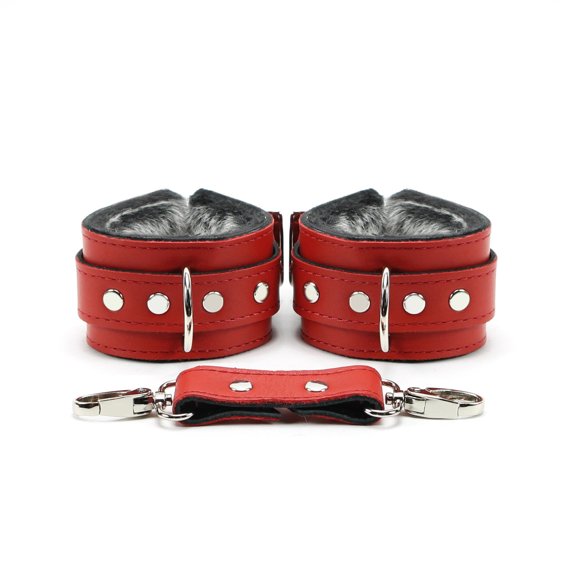 Berlin Lockable Leather BDSM Cuffs Red Front