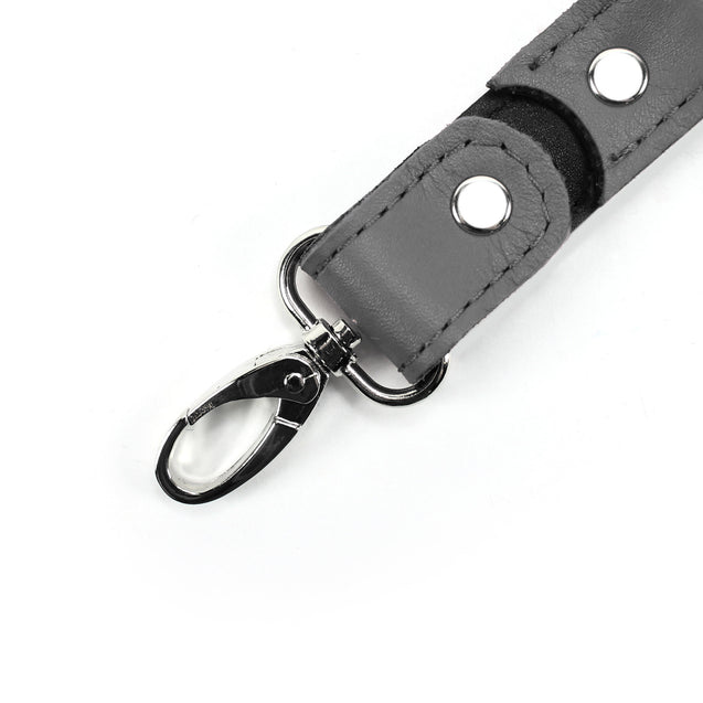 Berlin Bondage Cuff Connector Gray Leather Clip Detail