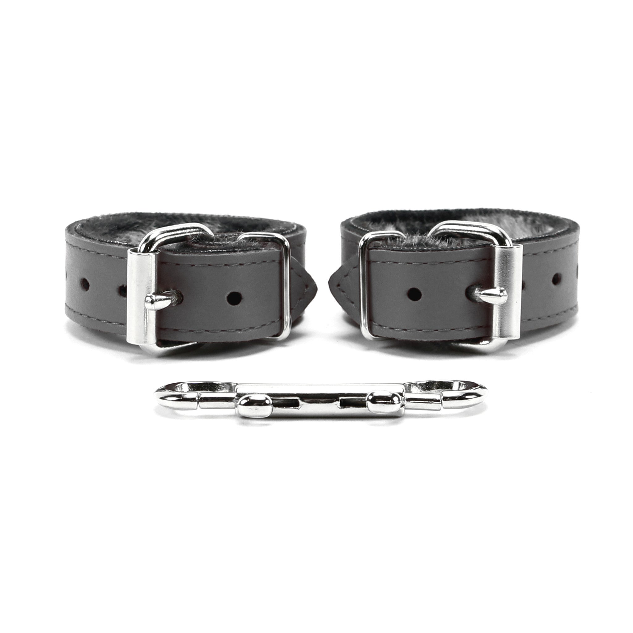 Kathleen luxury gray leather BDSM cuffs back